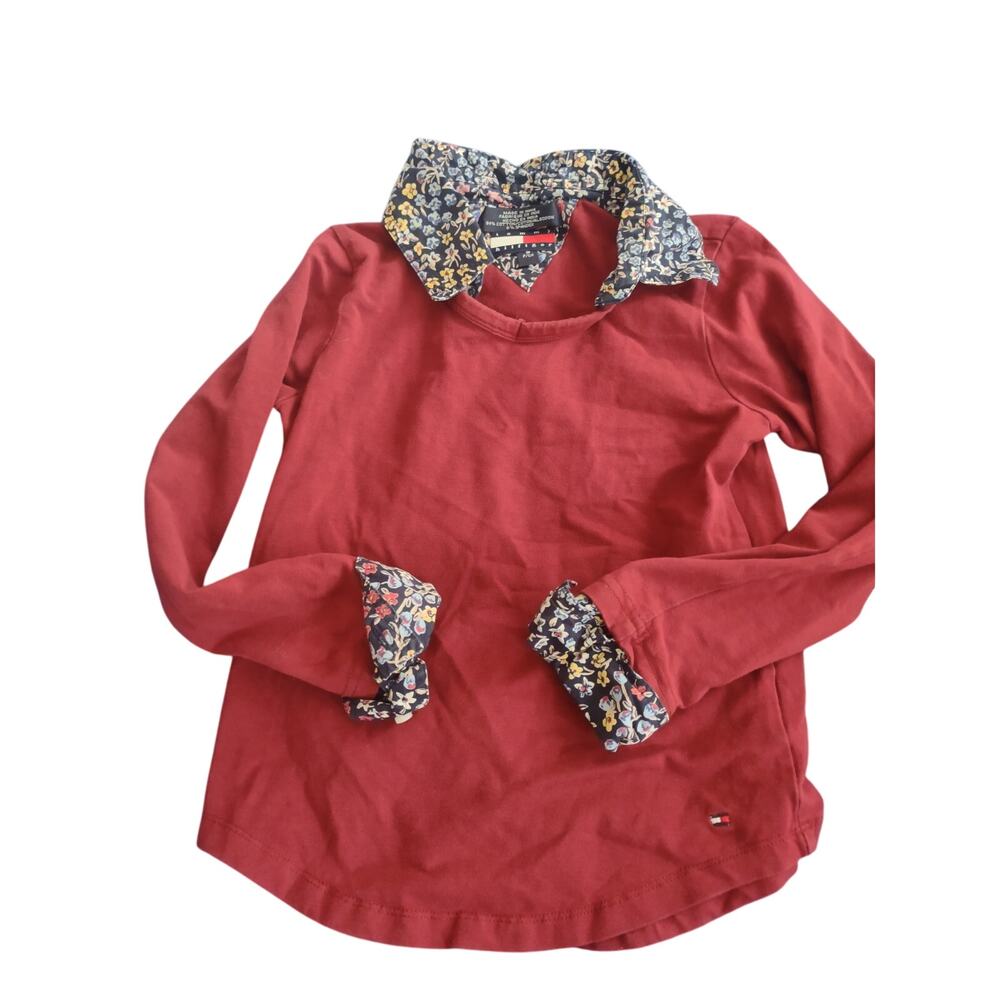 Girl's Tommy Hilfiger Floral Collar Tee Shirt Small Casual Preppy‎ Classic